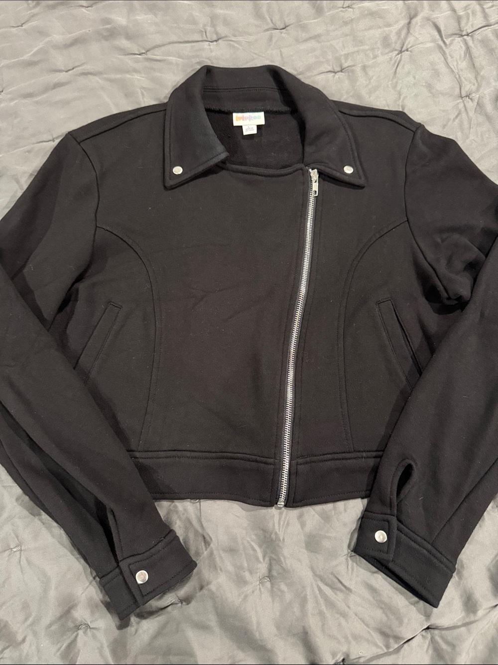 LuLaRoe Black Cropped Moto-Style Bomber Jacket L Large